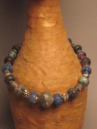 Chinese Repousse Silver Bead with Frit Beads