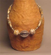 Rajasthan Granulated Guadrooned or Melon Bead with Silvered Ivory Glass Beads