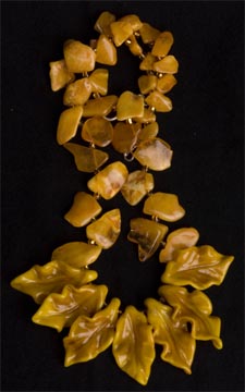 Gold Ruffled Leaf Necklace with Amber